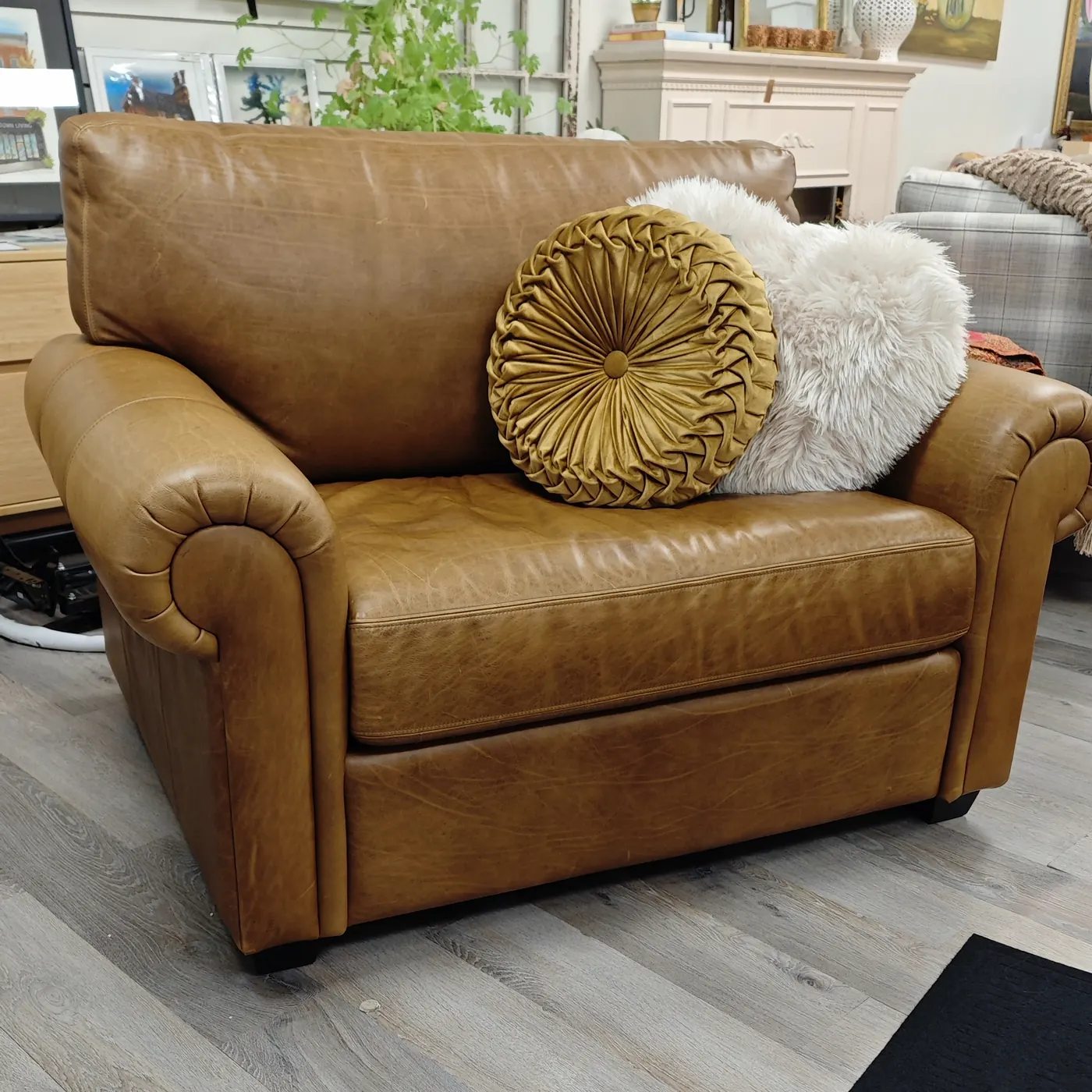 Charlotte chair and a half in cognac leather